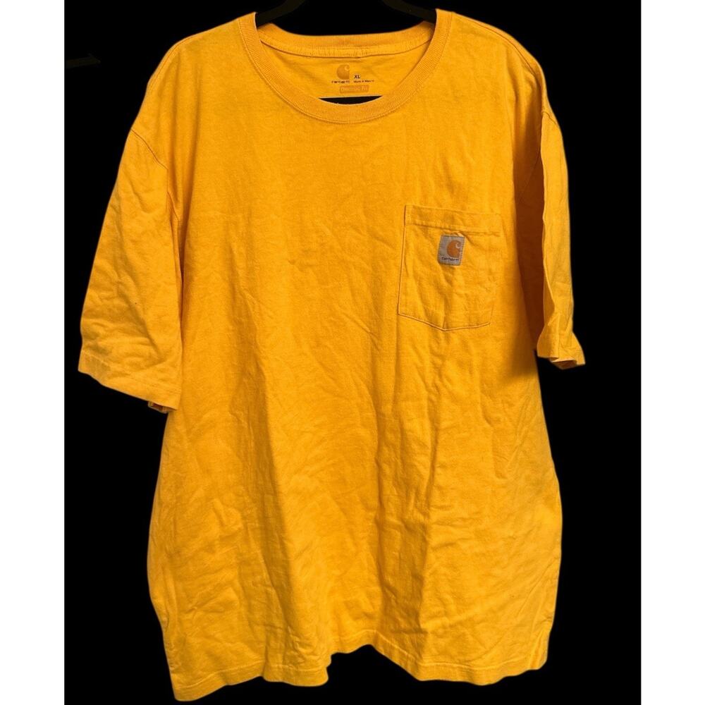 Carhartt Men Shirt XL Yellow Original Fit Heavyweight Short Sleeve Pocket Logo